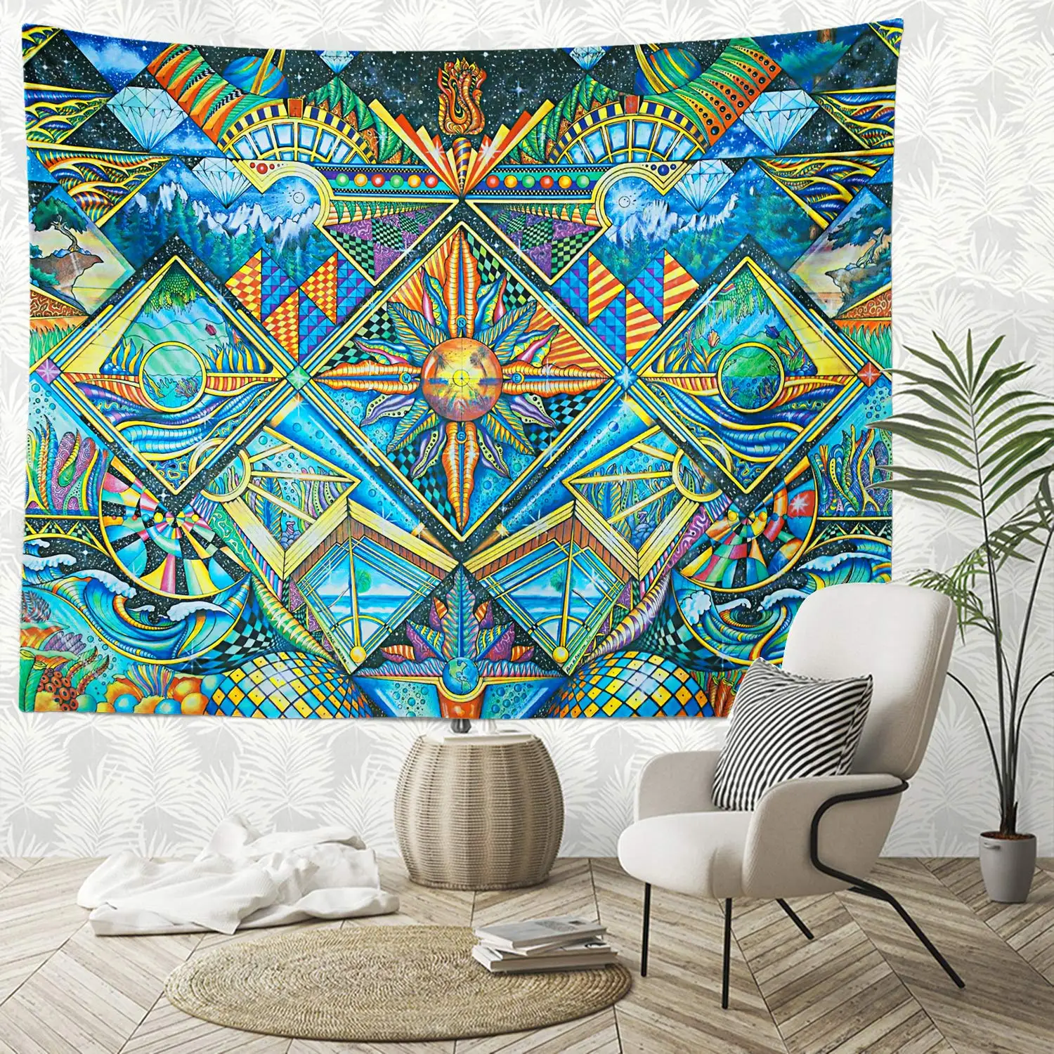 Psychedelic Хиппи гобелен красочные Арабески Ретро стены Висячие Бохо Trippy стены искусства
