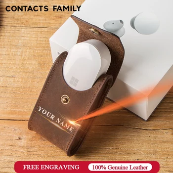 

CONTACT'S FAMILY Microsoft Surface Earbuds Case Cover Genuine Leather Portable Travel Earphone Case for Earbuds Charging Box