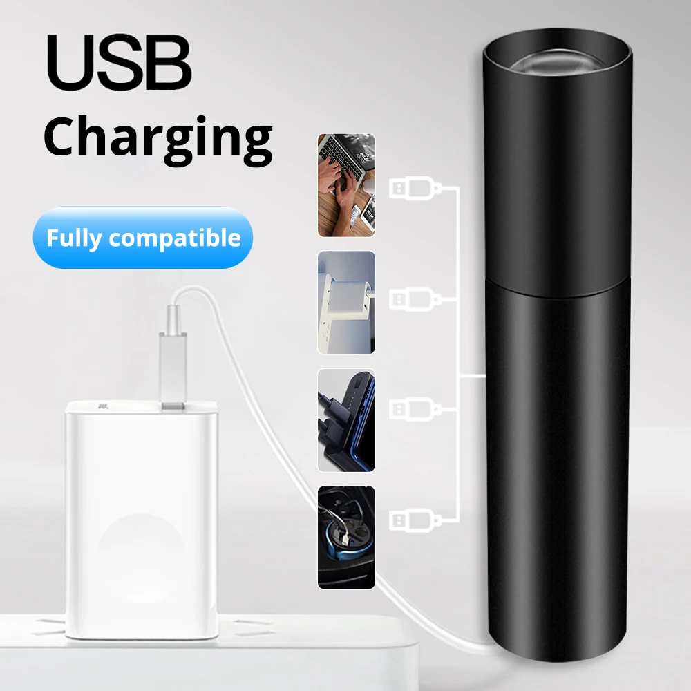600 мАч USB Перезаряжаемый Мини светодиодный фонарик водонепроницаемый фонарь-фонарик 3 режима стильный портативный костюм для ночного освещения, кемпинга