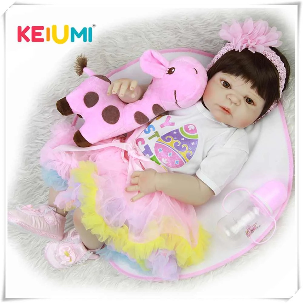 

2019 New Hug Giraffe Toy Reborn Baby Dolls Full Silicone Vinyl Body Lifelike 23'' Babies Dolls Girl Birthday Gifts For Sale