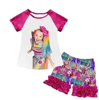 

boutique outfits hot sale happy girl pattern summer print lace shorts children's suit