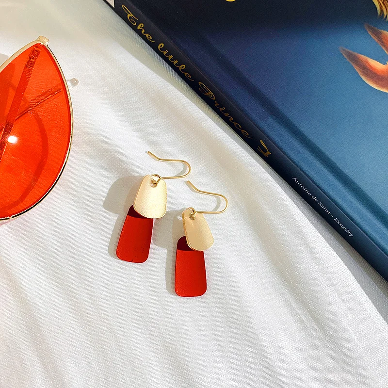Red DREJEW, черные, красные, зеленые, желтые, белые, золотые, контрастные цвета, висячие серьги, геометрические, сплав, массивные Висячие серьги для женщин на Рождество - Окраска металла: Red
