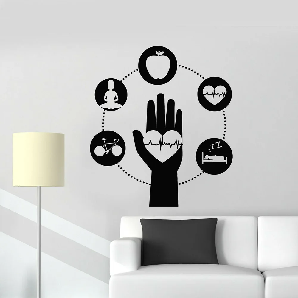 Healthy Lifestyle Vinyl Wall Decals Hospital Apple Sleep Sport Heartbeat Stickers Decor Living Room Kitchen Decoration W143 | Дом и сад