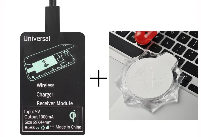 Crystal Wireless Charging Pad+ USB Receiver Fast Charger for Huawei Y Max Wireless Fast Charger - Цвет: Белый