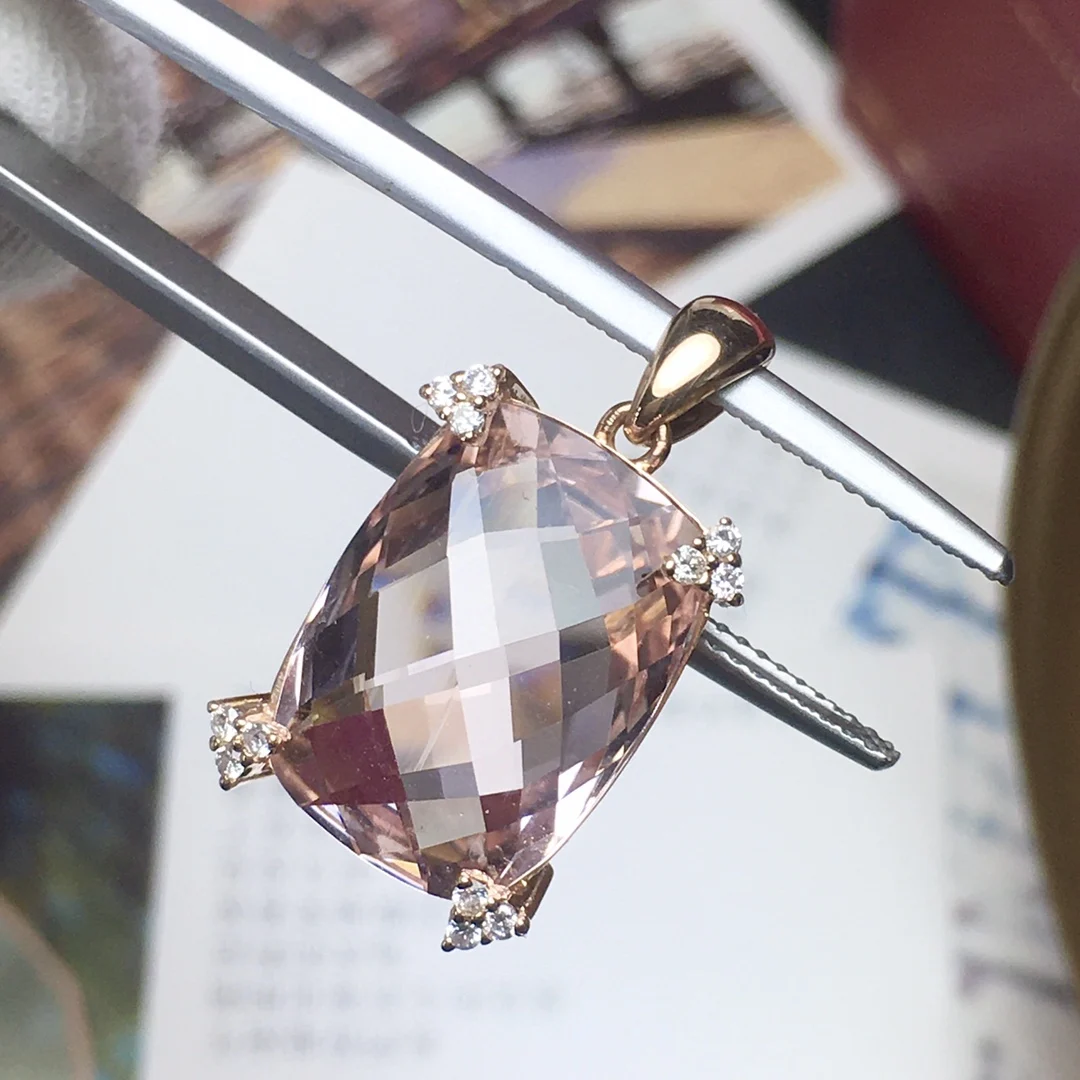 A406 모가 나이트 펜던트 파인 주얼리, 18K 골드 주얼리 100% 천연 핑크 모가 나이트 9.8ct 다이아몬드 여성용 펜던트 목걸이