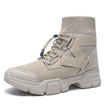 

2020 autumn and winter high-top pigskin Martin boots men's socks boots plus velvet snow boots size 38-46