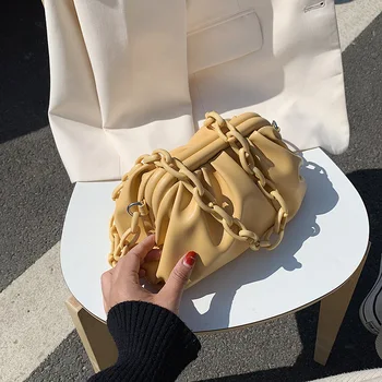 

Cloud Dumpling Pattern Clutch Bags 2020 Chain Clip Buckle Handbag Women Shoulder Messenger Bag Casual Small Hobo Purses For Lady