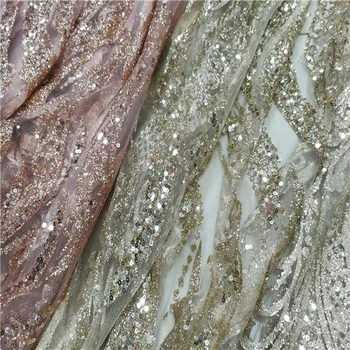 

Gold Gauze Gilding Sequin Stripe Cloth Fabric For Sewing Evening Dress 2020 High quality Embroidery Mesh Lace Fabric