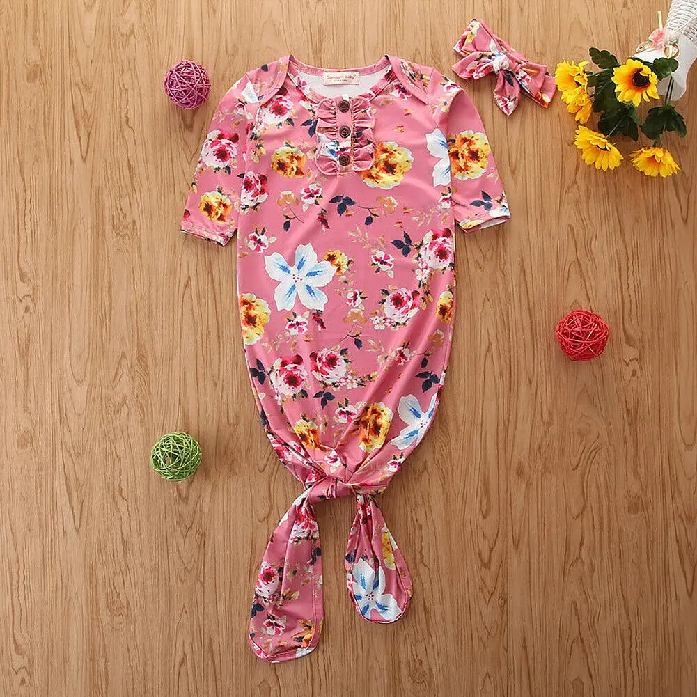 Одеяло с цветочным рисунком для пеленания девочек, спальный мешок+ повязка на голову, комплект для детей 0-6 месяцев - Цвет: Розовый