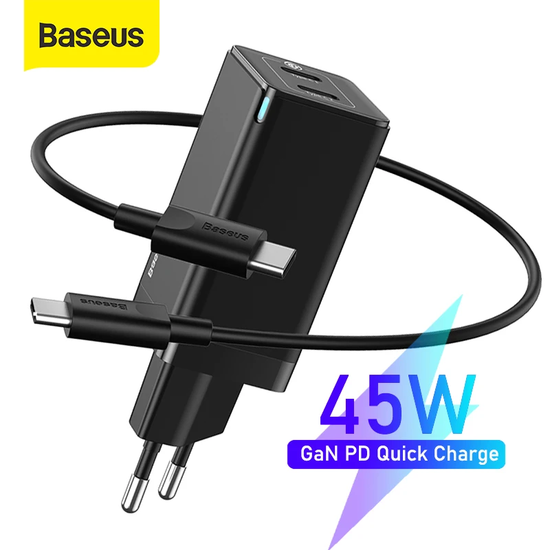 - Baseus GaN Charger 45W PD USB Charger Quick Charge 40 30 Dual USB Phone Charger ForiP For Huawei Mate 10 For Samsung Laptop