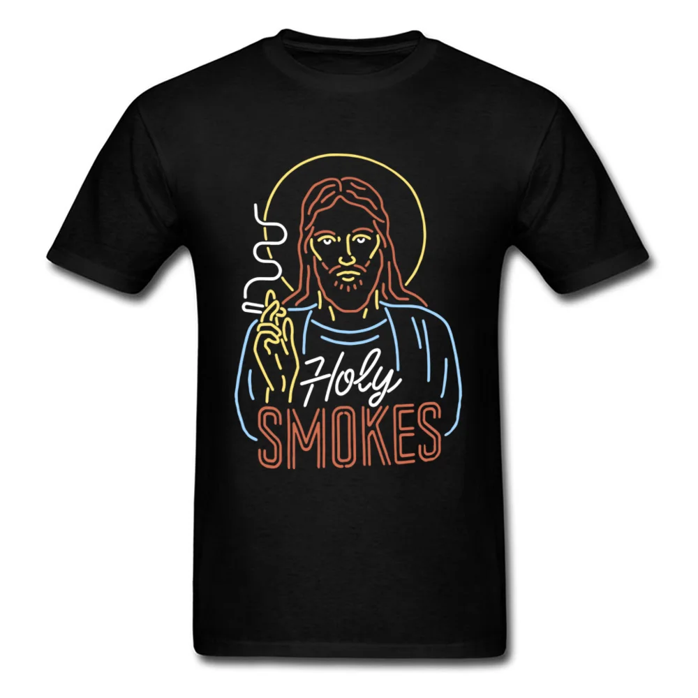 Мужская хлопковая футболка с коротким рукавом и надписью Holy Smokes рисунком Weed Jesus