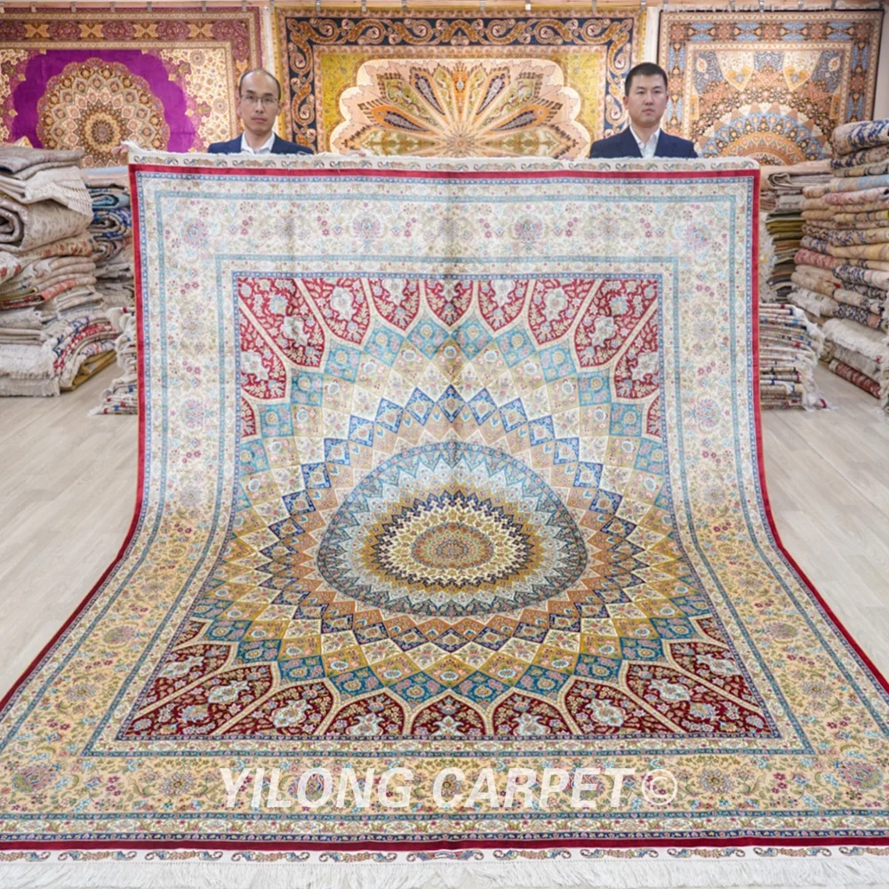 8 'x 10' ручной работы Qum шелковый ковер Медальон цветочный красный вязки