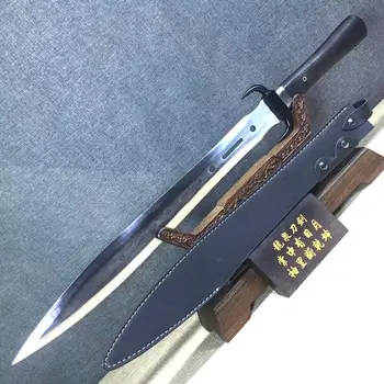 

Forged Cosplay Sword glaive Sharp straight knife-edge carbon steel Blade fighter rapier Leather sheath