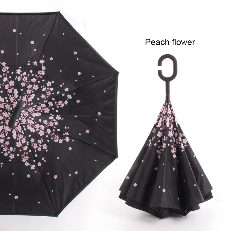 peach flower Анти УФ перевернутый обратный зонтик из бисера Ветрозащитный складной солнечный и дождливый для мужчин и женщин двойной слой Зонты стенд внутри - Цвет: peach flower
