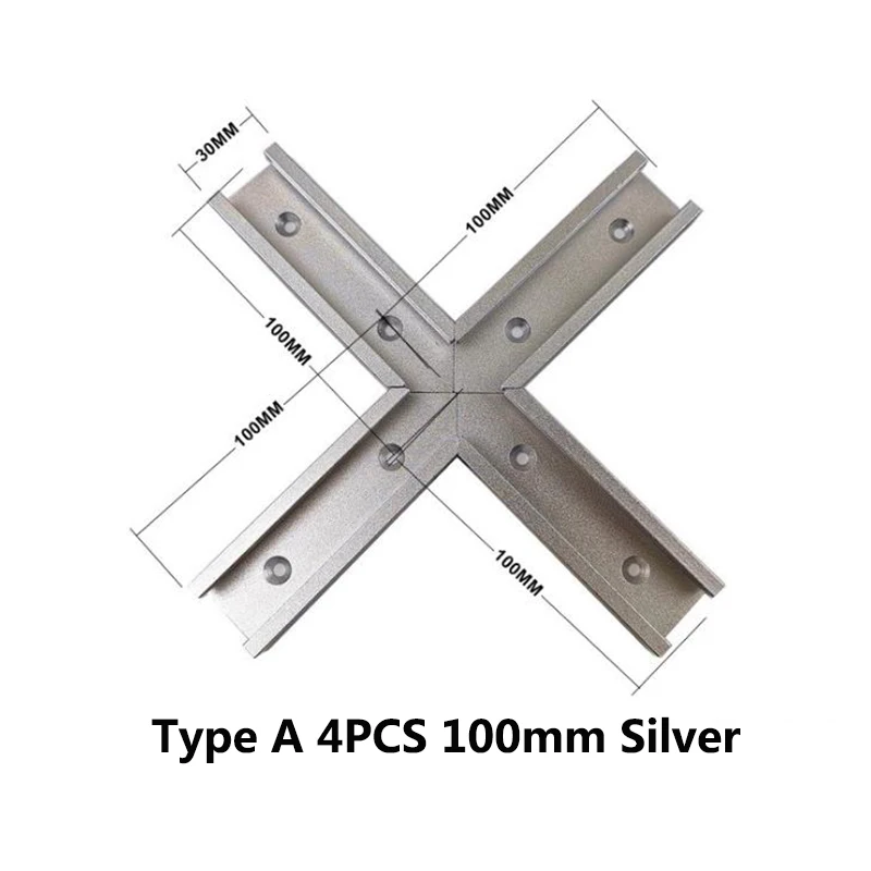 Деревообрабатывающий желоб с Т-образным слотом, поперечный соединитель, НАПРАВЛЯЮЩАЯ, электрическая циркулярная пила, откидной стол, пила, стол, дорожка, запчасти, инструменты - Цвет: 100mm Sliver 4PCS