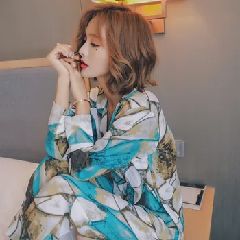 

Autumn New Women Long-sleeved Pajama Set Comfortable Plus Size Pajamas Viscose Printing V-Neck Sleepwear Plus Size Home Clothes