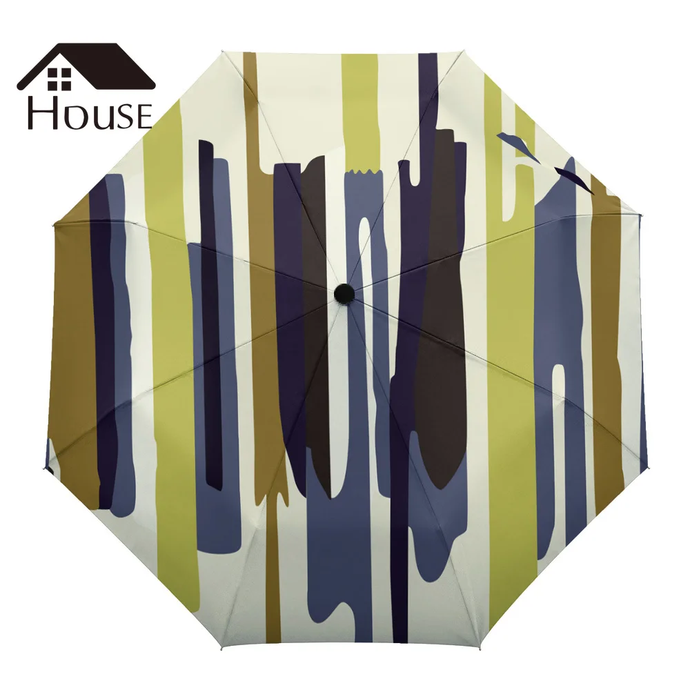 Североевропейский полосатый дизайнерский тройной складной зонт ветростойкий складной полностью автоматический зонт солнечный и дождливый зонтик