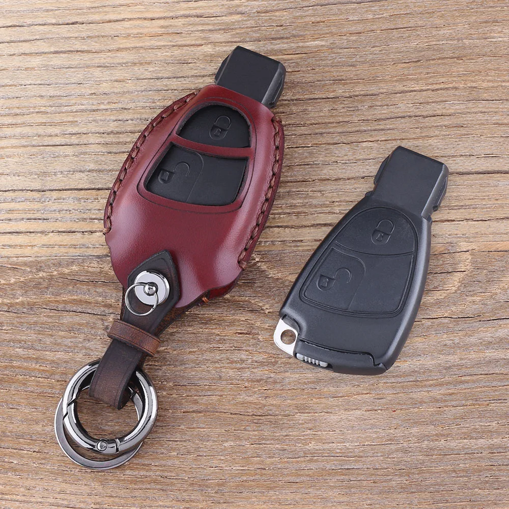 red KEYYOU Высококачественная кожа автомобильный чехол для ключей брелок для ключей для Mercedes Benz CLK SLK S A B C ClASS для ключей брелок протектор - Название цвета: red