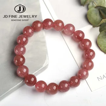 

JD Natural Strawberry Quartz Beads Bracelet Women Natural Crystal Bracelets 2019 Elegant Gift Women Bracelet Lucky Charm