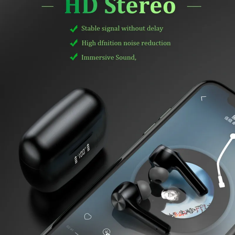 New T9 Bluetooth Headphone with Microphon 5 0 Waterproof Sport Earphone Stereo HIFI Earbud LED TWS Headset for Celulares Iphone