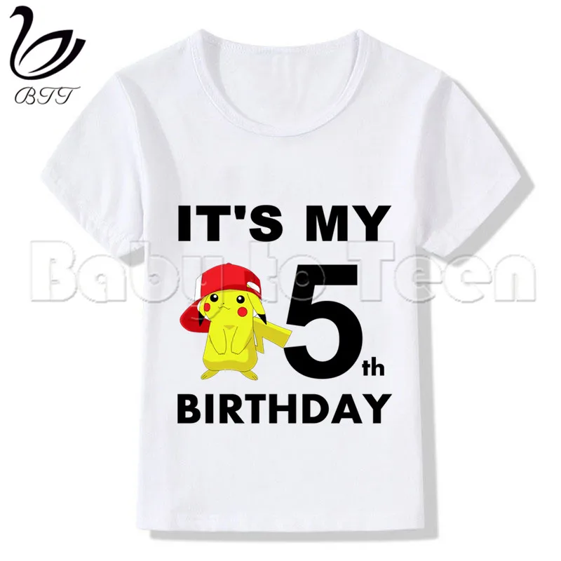 Детская футболка «Покемон го Пикачу» для мальчиков и девочек на день рождения; детская одежда на День рождения; топы для мальчиков; одежда для детей; футболки для дня рождения - Цвет: WhiteE