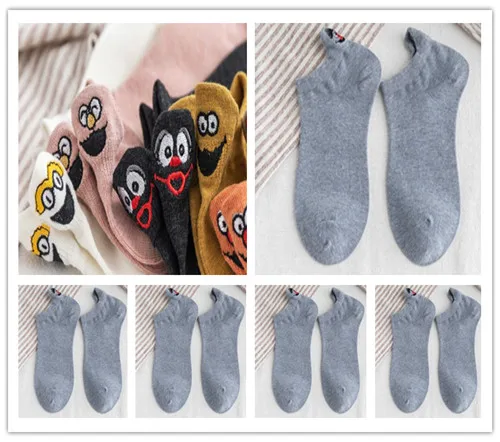 Женские носки, 5 пар, женские хлопковые носки с вышивкой Kawaii, короткие носки, женские носки-башмачки, женские повседневные носки - Цвет: 3