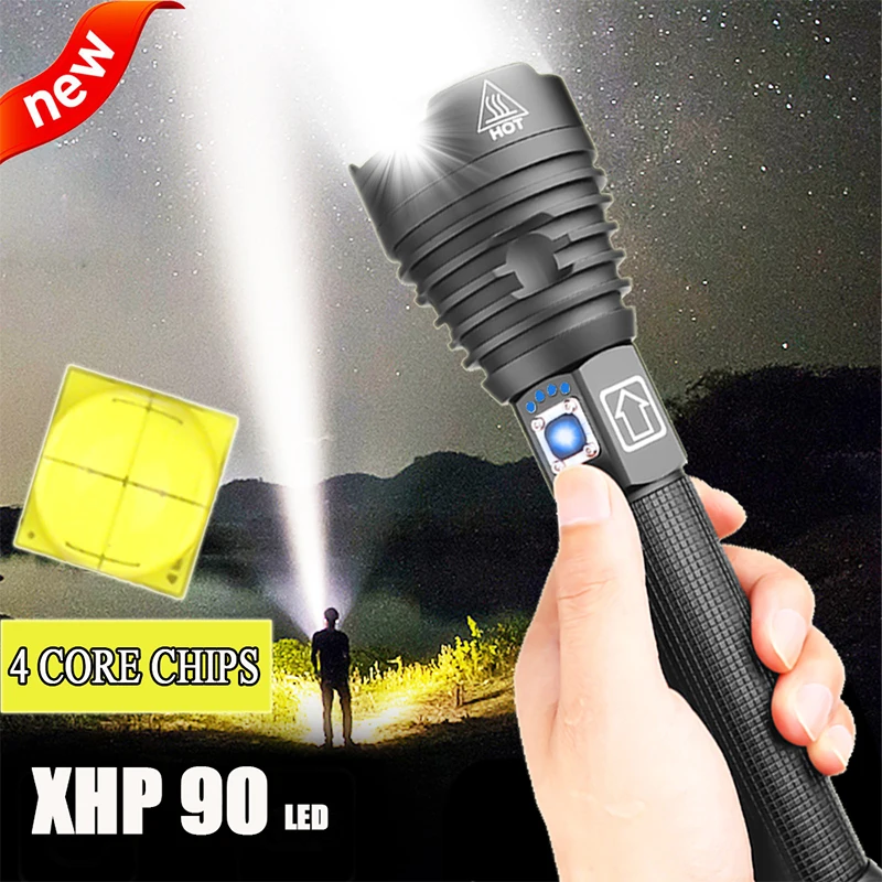 

Most Powerful XHP90 LED Flashlight Brightest Zoom Torch XHP70 USB Rechargeable Lamp By 18650 26650 for Camping