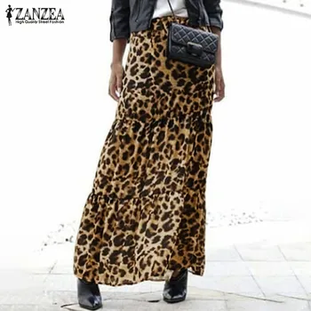 

ZANZEA 2020 Stylish Women's Leopard Maxi Skirts Casual Printed Vestidos Elastic Waist Skirt Female Faldas Saia Robe Plus Size