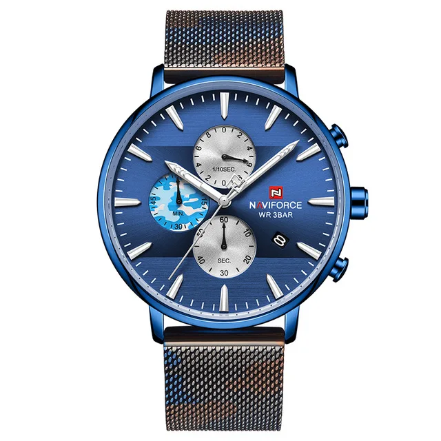 blue-Micai NAVIFORCE Топ люксовый бренд мужские деловые кварцевые часы мужские из нержавеющей стали водонепроницаемые мужские s Часы Хронограф Дата мужские часы - Цвет: blue-Micai