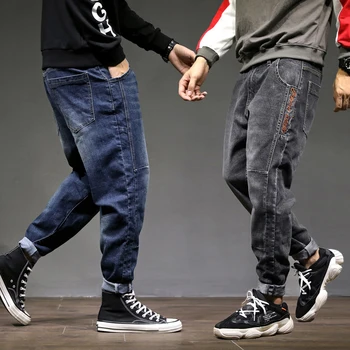 

Japanese Style Fashion Men Jeans Loose Fit Embroidery Designer Spliced Harem Pants Streetwear Hip Hop Jeans Men Pencil Pants