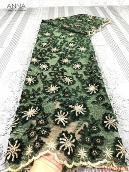 

Anna latest green french tulle lace nigeria sequins fabric 2020 high quality embroidery african net lace mesh fabric 5 yards/pcs