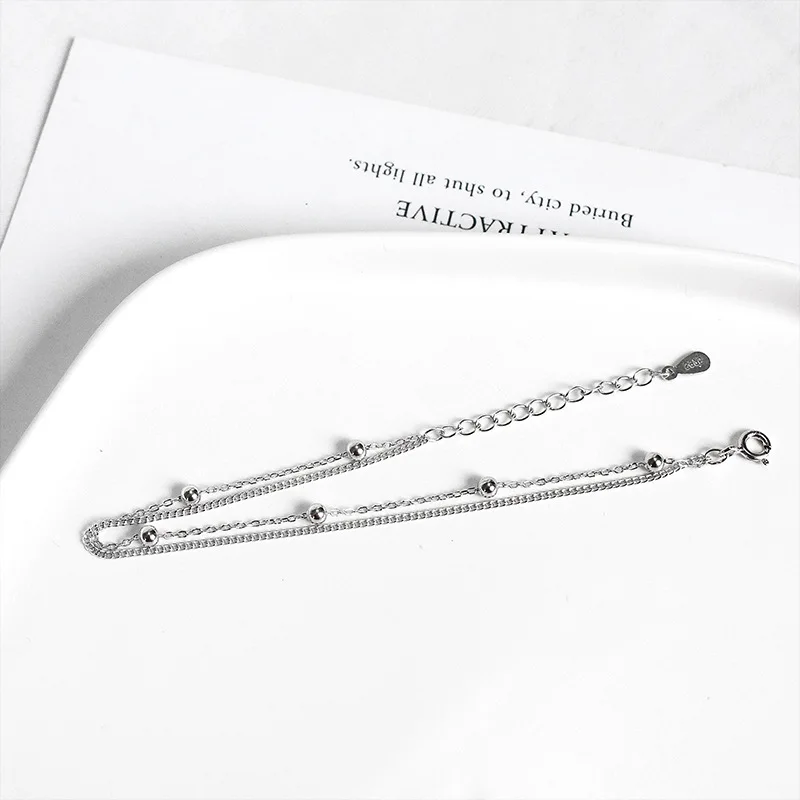 925 Sterling Silver Bohemian Simple Round Bead Double Bracelet Female Couple Girlfriend Gift Party Jewelry Accessories - Image 3