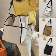 Модная женская холщовая однотонная сумка через плечо, Большая вместительная сумка для покупок,, Прямая поставка