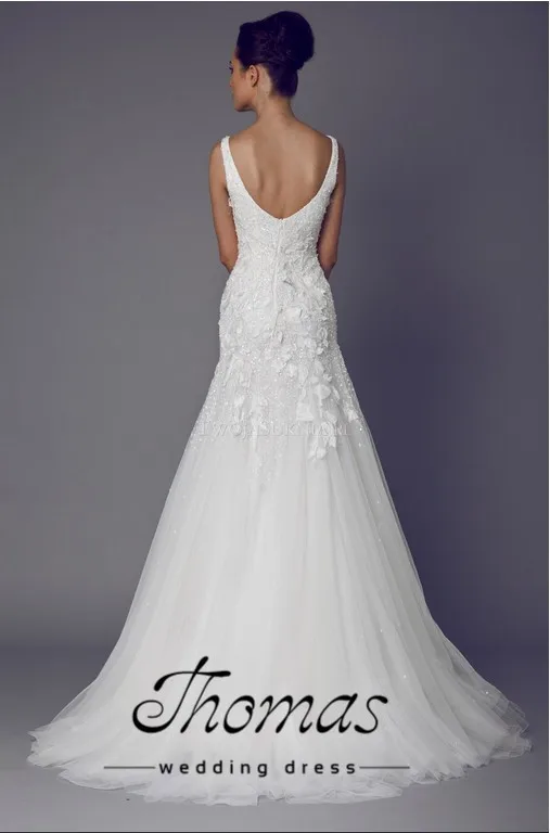 19 изысканных элегантных a-gola v linha com apliques em tule branco vestidos de Casamento vestidos de noiva Свадебные платья