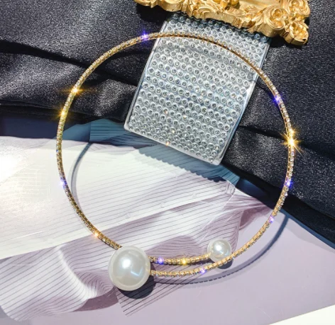 Колье из искусственного жемчуга ожерелья для женщин Bijoux Золото Серебро Цвет Стразы Torques ожерелья массивные ювелирные изделия - Окраска металла: B
