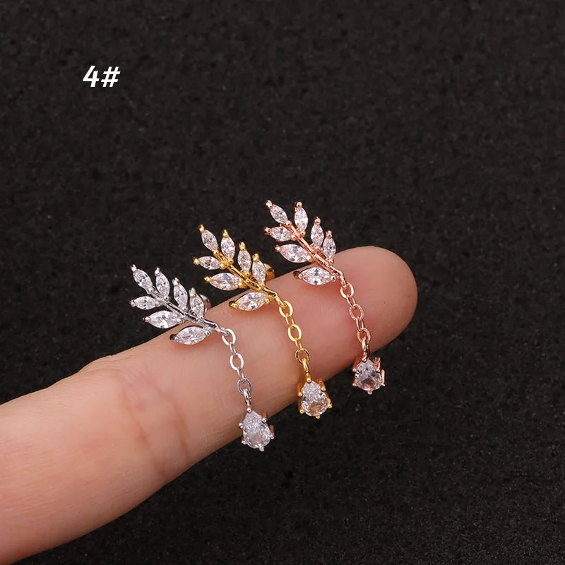 1Pc Newest Tree Star Zircon Pendant CZ dangle ear piercing jewelry steel barbell Daith earrings helix cartilage studs