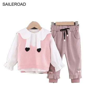 

SAILEROAD 3-piece Girl Boutique Outfit sets Sweater+Shirts+Pants 2020 Autumn Little Girls Clothing Sets for Kids Clothes