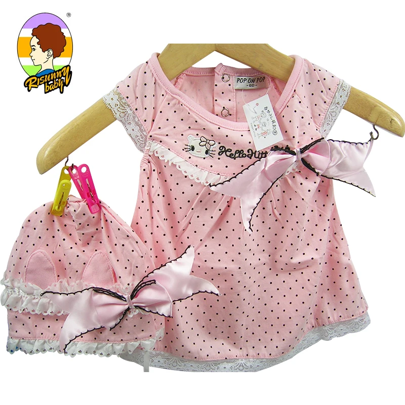 Risunnybaby/Детский костюм из двух предметов летний детский в розовый горошек с бантом