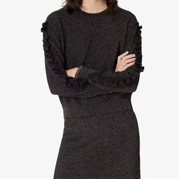 

2020 Early Spring Shiny Women Knitted Sweater Knitwear Female Long-sleeved Pullover Top Or Female Midi Skirt Slim Suit