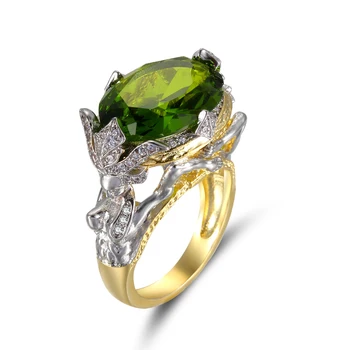 

Ladies Personality Ring Luxury Women Inlaid Mermaid Green Zircon Silver color Ring Popular Female Jewelry Party Anniversary Gift