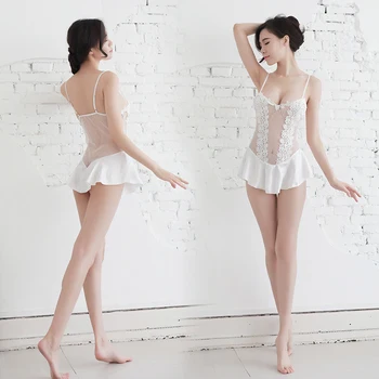 

2019 new sexy lingerie European and American one-piece pajamas perspective wave sexy strap nightdress