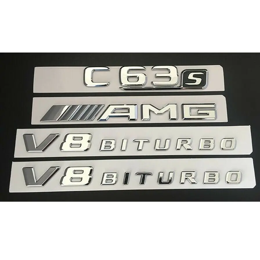 

Chrome C63s AMG V8 BITURBO Trunk Fender Badges Emblems for Mercedes W205