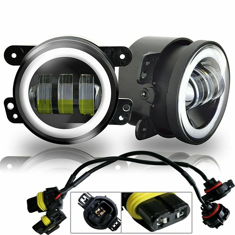 LED Headlight+ Halo LED Fog Light Combo Kit for Jeep Wrangler JK Halo 2007-17
