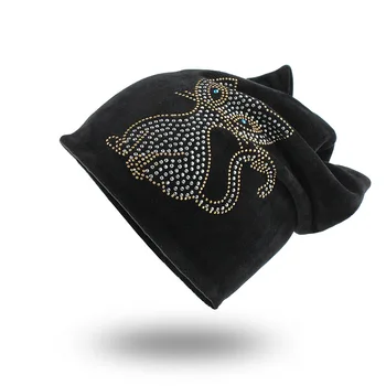 

Women 's Beanies Diamond Solid Warm Winter Female Hat Cat Ears Beanie Hat Flannel Solid Color Hat Casquette Head Cap Soft Bonnet