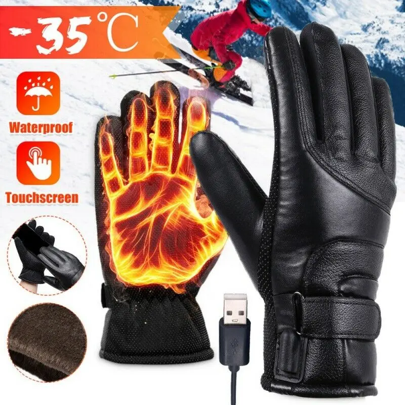 Зимние перчатки с электрическим подогревом, унисекс, велосипедные пушистые теплые перчатки, USB, тепловые, для погоды, холода, водонепроницаемые, для женщин, мужчин, теплые перчатки