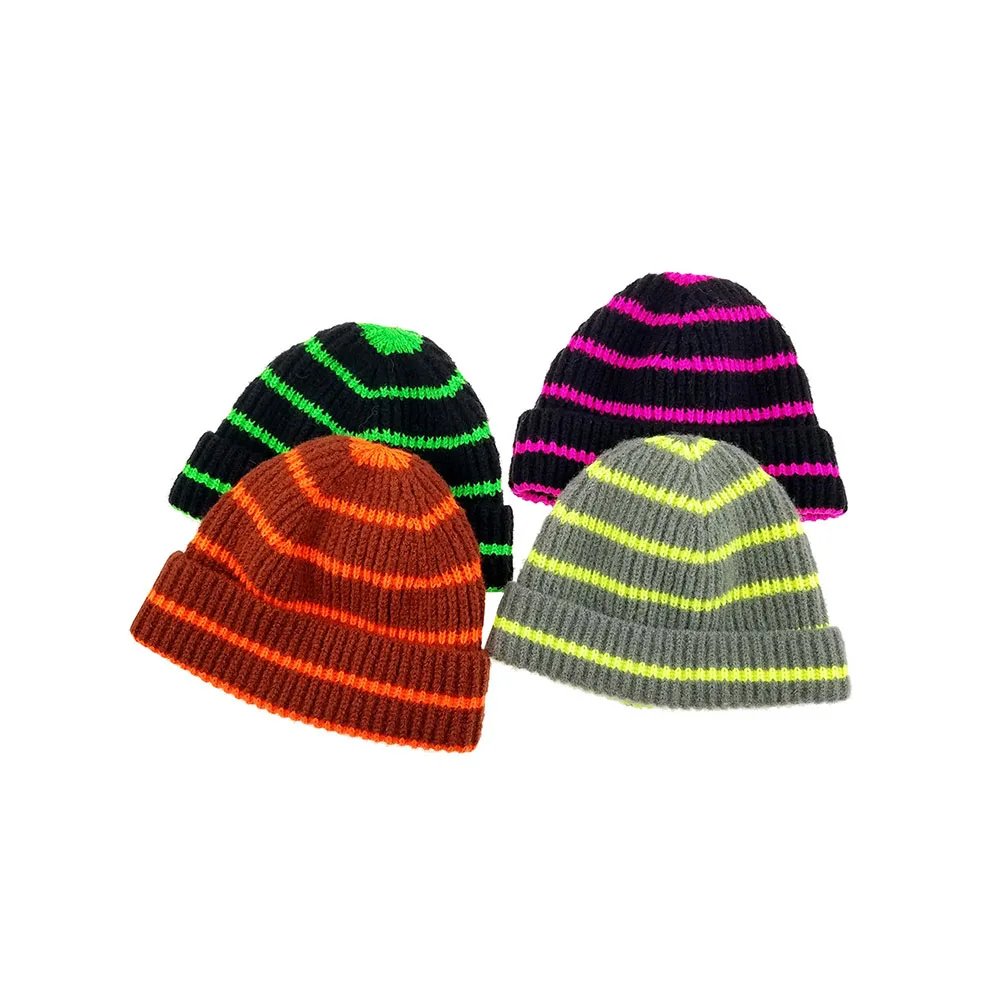 Детские вязаные шапочки Skullies, зимние шерстяные шапки для мальчиков и девочек, теплые шапки в полоску