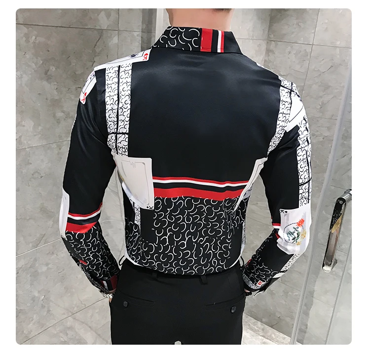 Camisa Masculina, Высококачественная Мужская рубашка, осень, рубашка с принтом, Мужская Уличная приталенная рубашка с длинным рукавом, мужские вечерние рубашки, смокинг
