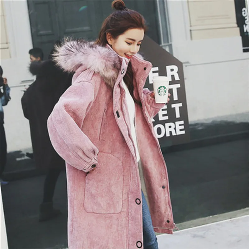 pink Новинка, зимняя Вельветовая куртка, одежда из хлопка, Женская длинная теплая парка из овечьей шерсти, женские куртки с капюшоном, верхняя одежда V1145 - Цвет: pink