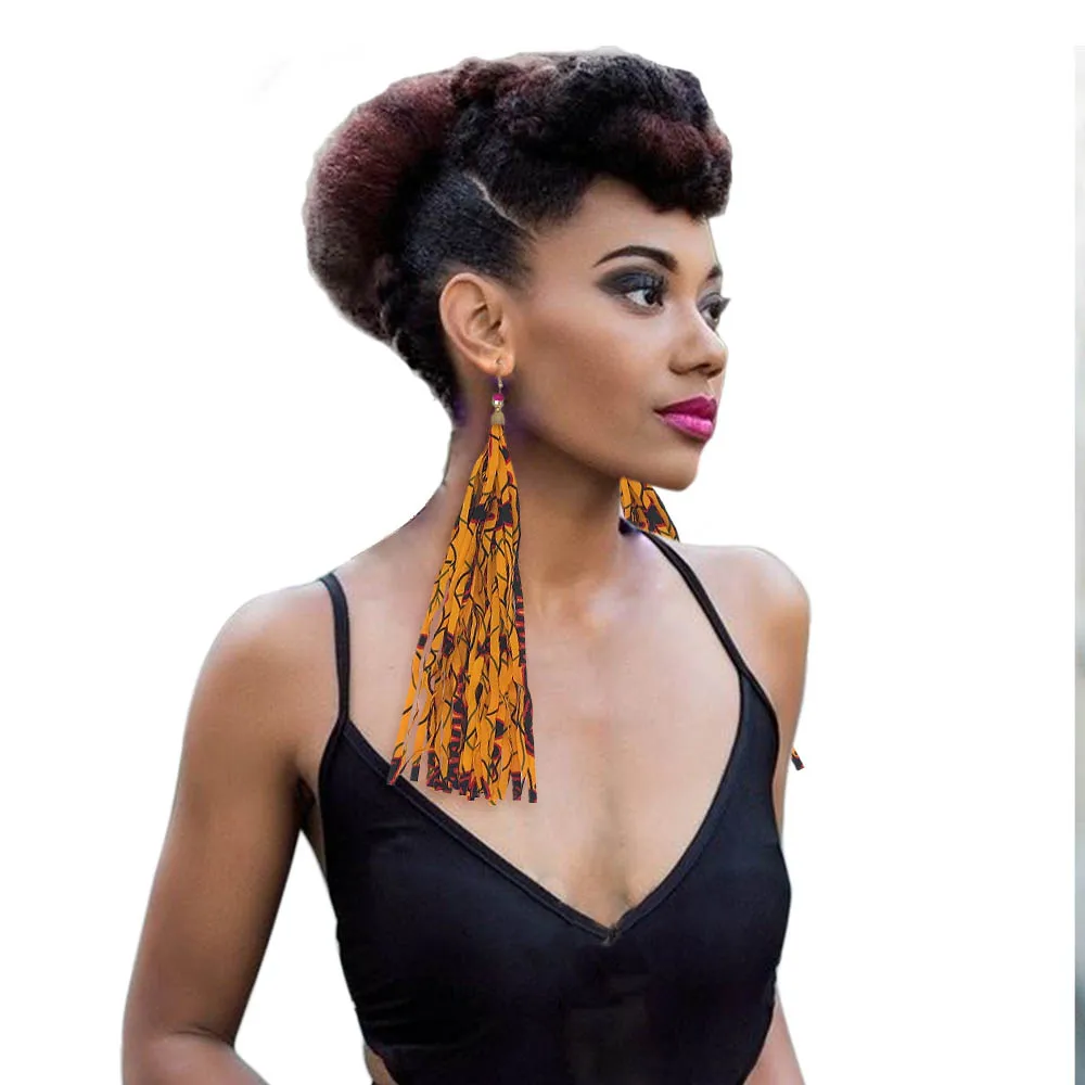 African earrings for women boho handmade jewelry earrings long tassel fashion print fabric ankara style (13)