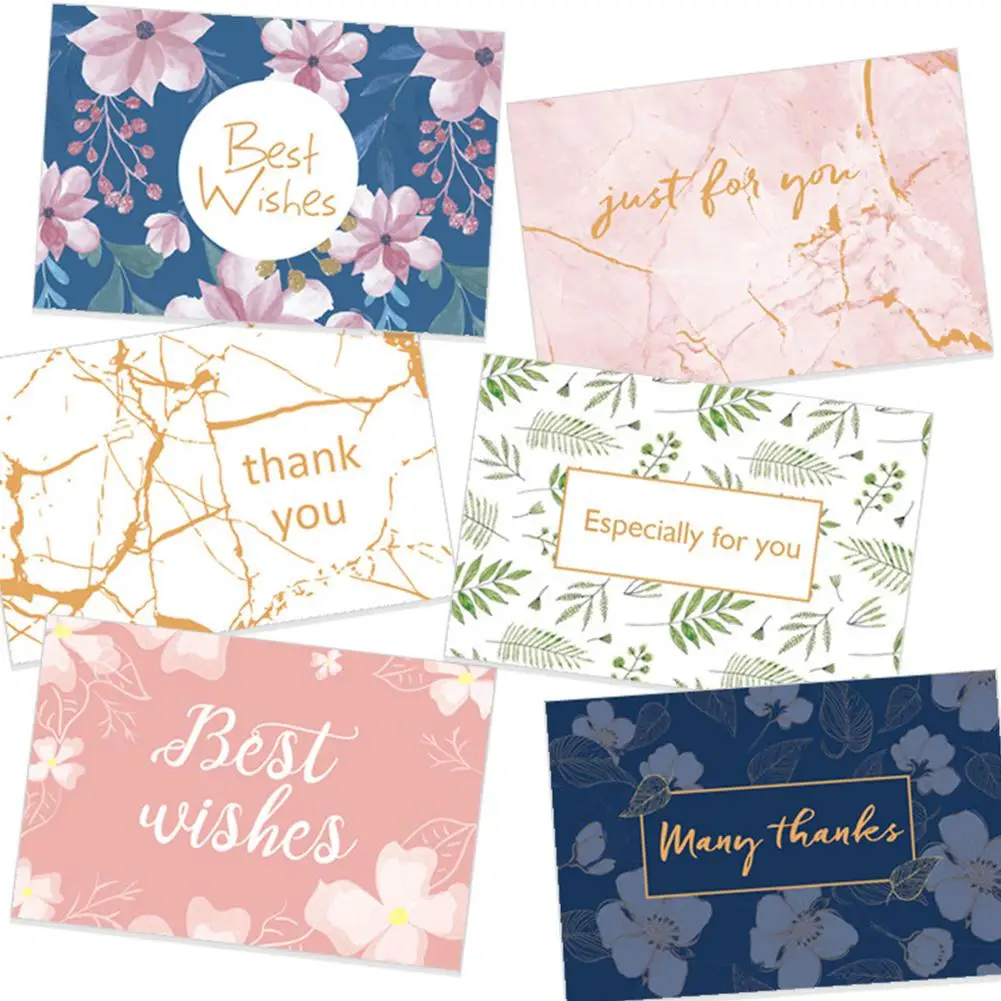 

2020 Hot sale 6Pcs/Set Thank You Cards Half Fold Greeting Cards with Envelope for Party Festival